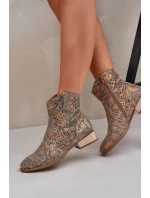 Ażurowe Damskie Botki Na Niskim Obcasie Ozdobione Zwierzęcym Wzorem Złote Neliawen Ażurowe Damskie Botki Na Niskim Obcasie Ozdobione Zwierzęcym Wzorem Złote Neliawen
