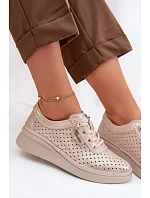 Kožené Ažurové Dámské Polobotky model 22074678 Zlaté - VINCEZA