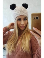 Fleecová čiapka 2 bambuľky K291 béžová - Oliwier