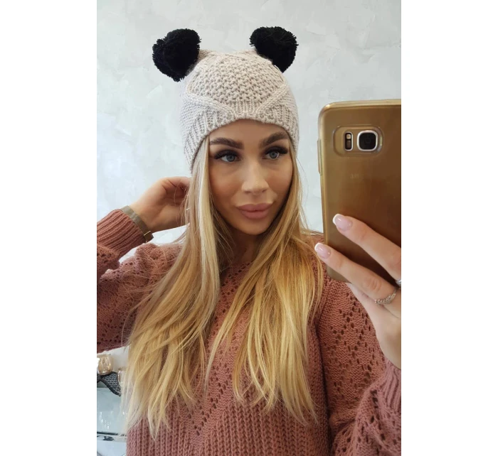 Fleecová čiapka 2 bambuľky K291 béžová - Oliwier
