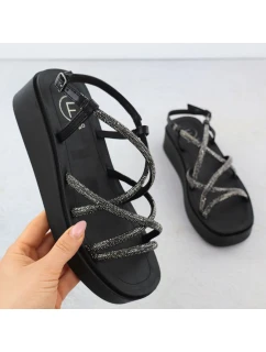 Dámské sandály na se zirkony černé model 21905027 - FILIPPO