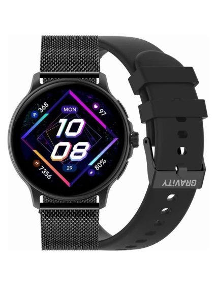 Dámské chytré hodinky  Černý silikonový řemínek + černý náramek model 21806501 - Gravity