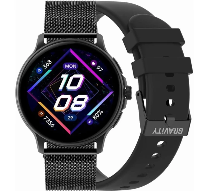 Dámské chytré hodinky  Černý silikonový řemínek + černý náramek model 21806501 - Gravity