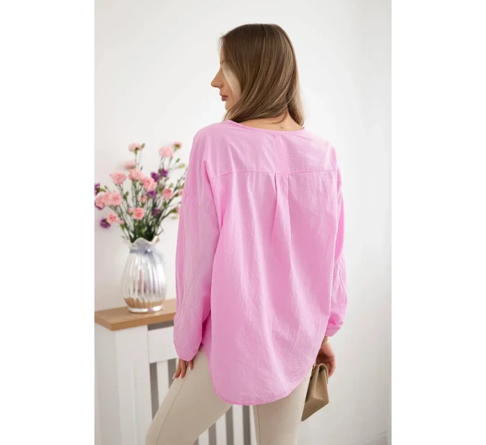 Košilová halenka s vyšívaným vzorem růžový