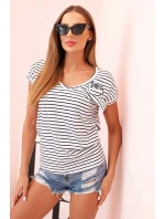 Dámska bavlnená blúzka s výstrihom do V pruhovaná modrá + biela