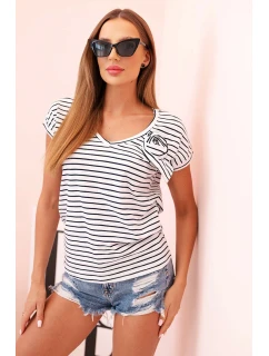 Dámska bavlnená blúzka s výstrihom do V pruhovaná modrá + biela
