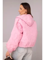 Dámská prošívaná bunda s kapucí a ozdobným květinovým model 22102092 světle růžová - K-Fashion