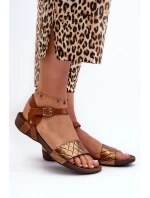 Ploché Kožené Dámské Sandály model 21661414 - Zazoo Ploché Kožené Dámské Sandály model 21661414 - Zazoo