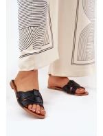 Płaskie Klapki Damskie Z Przeplatającymi Się Paskami Czarne Selaenor Płaskie Klapki Damskie Z Przeplatającymi Się Paskami Czarne Selaenor