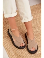 Dámské sandály model 22027703 z přírodního semiše Béžové - Zazoo