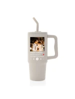 Cestovní termoska s barevným víčkem s vlastním odkazem na oblíbenou písničku Cestovní termoska s barevným víčkem s vlastním odkazem na oblíbenou písničku