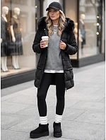 Dámska zimná prešívaná bunda s kapucňou, čierna, FashionStreet TY5824 Dámska zimná prešívaná bunda s kapucňou, čierna, FashionStreet TY5824