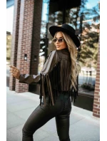 model 21371205 Krátká bunda s třásněmi z měkké ekokůže čokoládová - numoco basic model 21371205 Krátká bunda s třásněmi z měkké ekokůže čokoládová - numoco basic