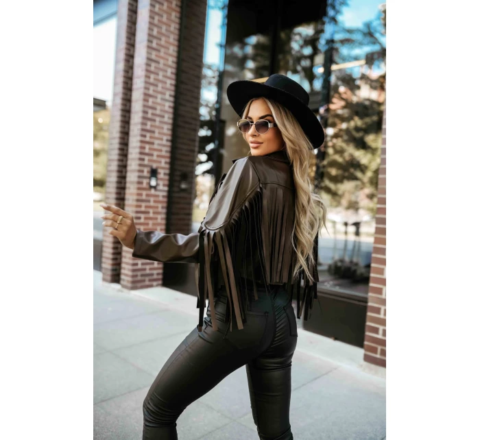 model 21371205 Krátká bunda s třásněmi z měkké ekokůže čokoládová - numoco basic model 21371205 Krátká bunda s třásněmi z měkké ekokůže čokoládová - numoco basic