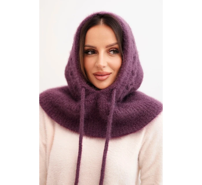 Dámska čiapka s kapucňou a pleteným vzorom fialová Dámska čiapka s kapucňou a pleteným vzorom fialová
