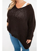Dámský svetr model 22293694 oversize s výstřihem do V a delším zadním hnědý - K-Fashion