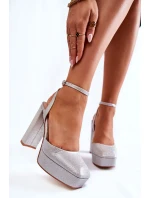 Damskie Sandały Brokatowe Na Słupku Srebrne Rosel Damskie Sandały Brokatowe Na Słupku Srebrne Rosel