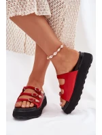Klapki Damskie Na Platformie Z Paskami Czerwone Nimiotte
