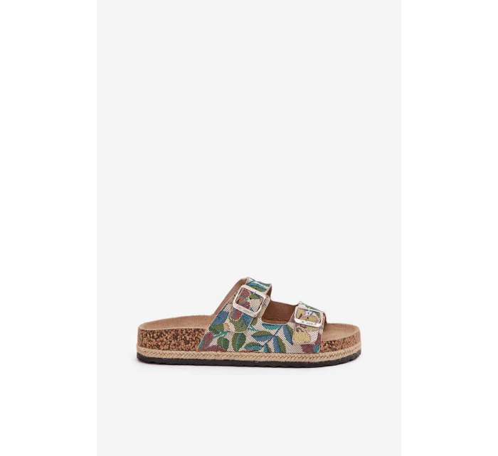 Wzorzyste Klapki Damskie Na Korkowej Platformie Z Klamrami Lee Cooper LCW-25-35-3480L Multikolor Wzorzyste Klapki Damskie Na Korkowej Platformie Z Klamrami Lee Cooper LCW-25-35-3480L Multikolor