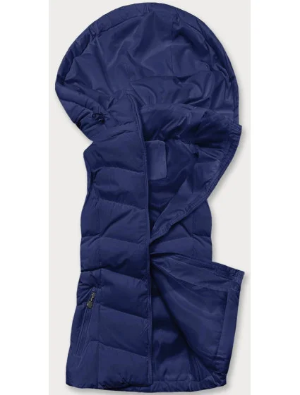 Tmavě modrá péřová dámská vesta s kapucí model 17757860 - J.STYLE Tmavě modrá péřová dámská vesta s kapucí model 17757860 - J.STYLE