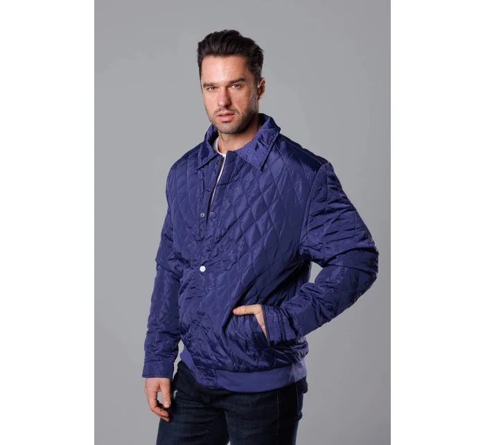Tmavě modrá pánská prošívaná bunda s límcem model 18344909 - J.STYLE Tmavě modrá pánská prošívaná bunda s límcem model 18344909 - J.STYLE