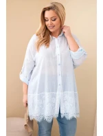Dámská košile Plus Size bavlněná s krajkovým lemem modrá