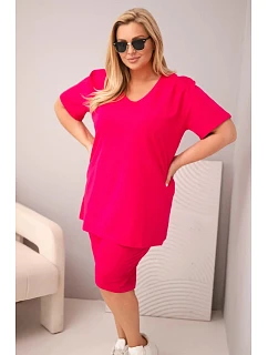 Dámsky bavlnený set s blúzkou a šortkami v nadmernej veľkosti Fuchsia