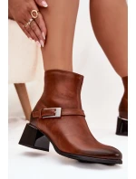 Dámske čižmy Zazoo - kožené, na podpätku s prackou, hnedé Dámske čižmy Zazoo - kožené, na podpätku s prackou, hnedé