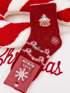Detské vianočné ponožky s medveďom z alpakovej vlny - červené