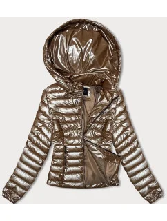 Prešívaná dámska bunda v karamelovej farbe s kapucňou (16M9106-84)