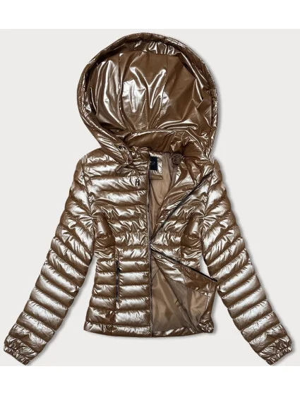 Prešívaná dámska bunda v karamelovej farbe s kapucňou (16M9106-84)