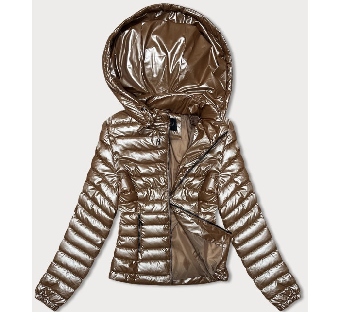 Prešívaná dámska bunda v karamelovej farbe s kapucňou (16M9106-84)