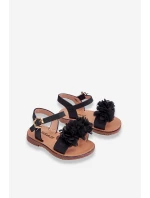 Modne Dziecięce Sandały Z Kwiatami Czarne Poly Modne Dziecięce Sandały Z Kwiatami Czarne Poly