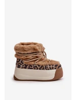 Skórzane Śniegowce Damskie Na Grubej Podeszwie Z Futerkiem Panterka Big Star OO274A208 Brązowe Skórzane Śniegowce Damskie Na Grubej Podeszwie Z Futerkiem Panterka Big Star OO274A208 Brązowe