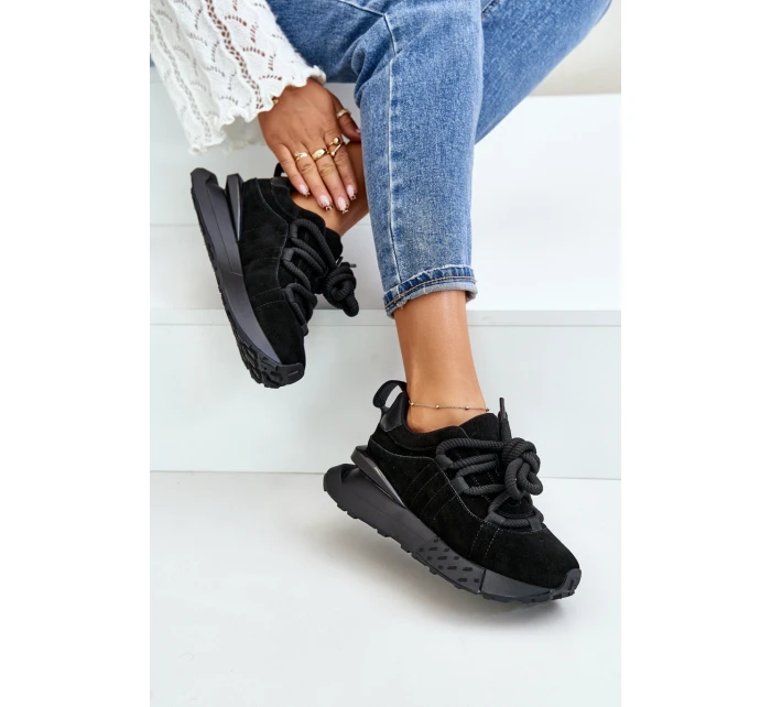 Zamszowe Sneakersy Damskie Na Platformie Z Grubym Sznurowaniem Artiker 54C1464 Czarne Zamszowe Sneakersy Damskie Na Platformie Z Grubym Sznurowaniem Artiker 54C1464 Czarne