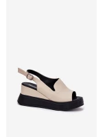 Skórzane Damskie Sandały Na Koturnie Artiker 54C0401 Beżowe Skórzane Damskie Sandały Na Koturnie Artiker 54C0401 Beżowe