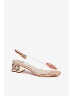 Průhledné sandály na klínku s krystaly a květinou model 22102726 - VINCEZA