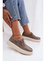 Kožené Semišové Dámské Polobotky na Podpatku Taupe model 22182372 - Boto
