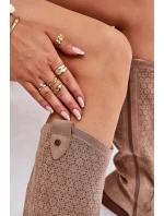 Dámske čižmy na nízkom podpätku s perforovaným vzorom S.Barski - béžové, ekokoža