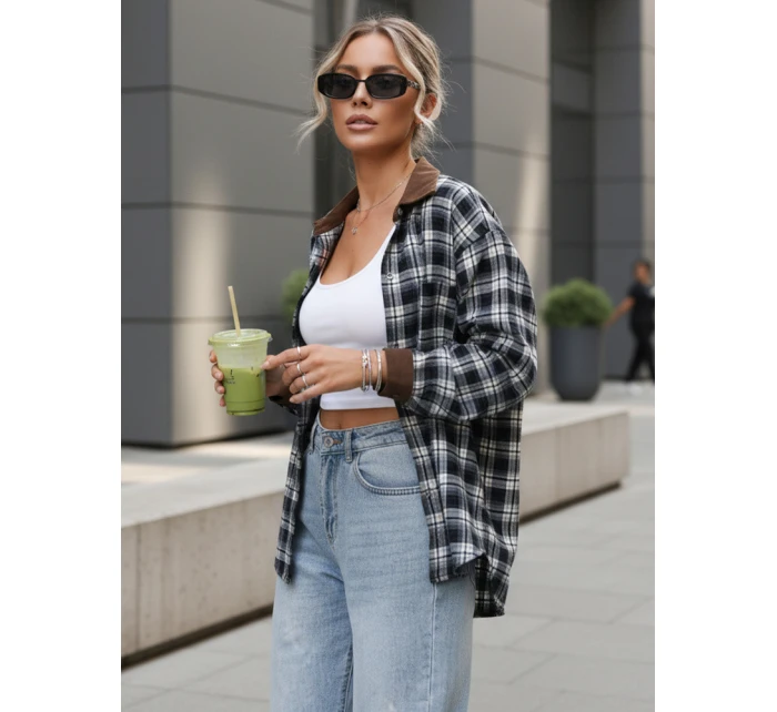 Dámska kockovaná košeľa na gombíky tmavomodrá FashionStreet DY0483