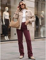 Dámske džínsy so širokými nohavicami a vysokým pásom v bordovej farbe FashionStreet UY3105