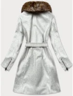 Šedý dámsky kabát s kožušinou (JC241)