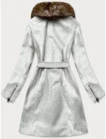 Šedý dámský kabát s kožešinou model 15834449 - Ann Gissy