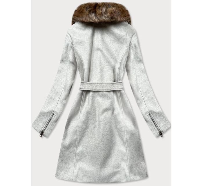 Šedý dámsky kabát s kožušinou (JC241)