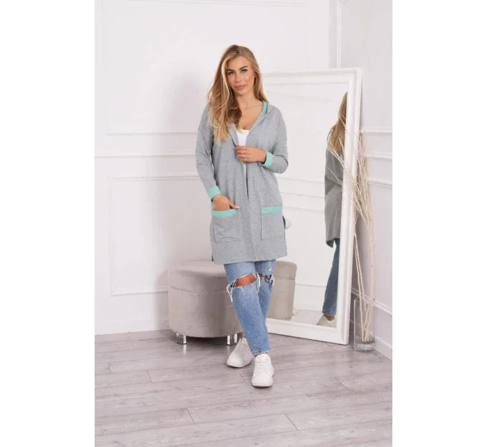 Dvojfarebná pláštenka s kapucňou mätová+sivá