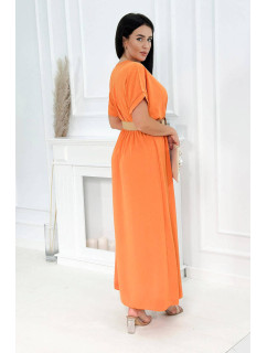 Dlhé šaty s ozdobným pásikom pomaranč