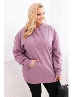 Dámske Plus veľkosť bavlnená mikina s kapucňou s klokaním vreckom tmavo ružová