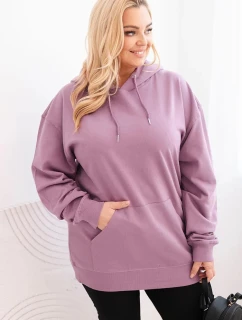 Dámská mikina s kapucí a klokaní kapsou Plus Size z bavlny tmavě růžová