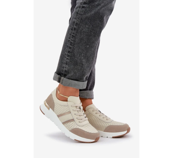 Dámské kožené tenisky na platformě béžové model 21685462 - EVENTO