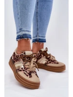 Sneakersy Damskie Na Platformie Z Podwójnym Sznurowaniem Panterka Beżowe Niteria Sneakersy Damskie Na Platformie Z Podwójnym Sznurowaniem Panterka Beżowe Niteria